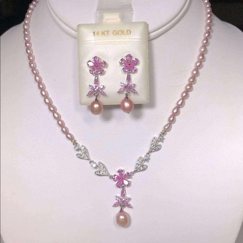 925 sterling silver pearl necklace & earrings set
